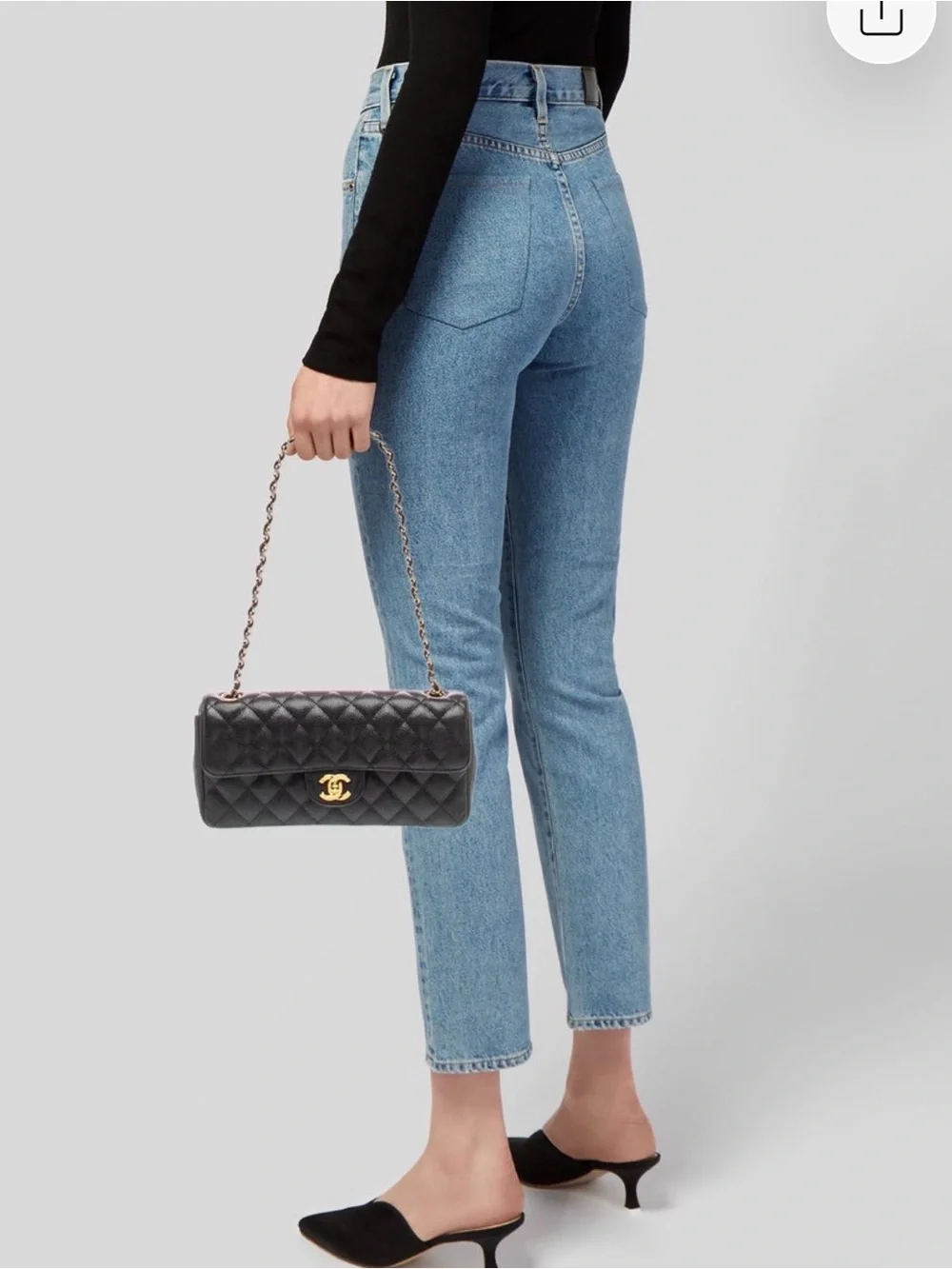 CHANEL Black Quilted Caviar Leather Shoulder Bag with Gold Hardware